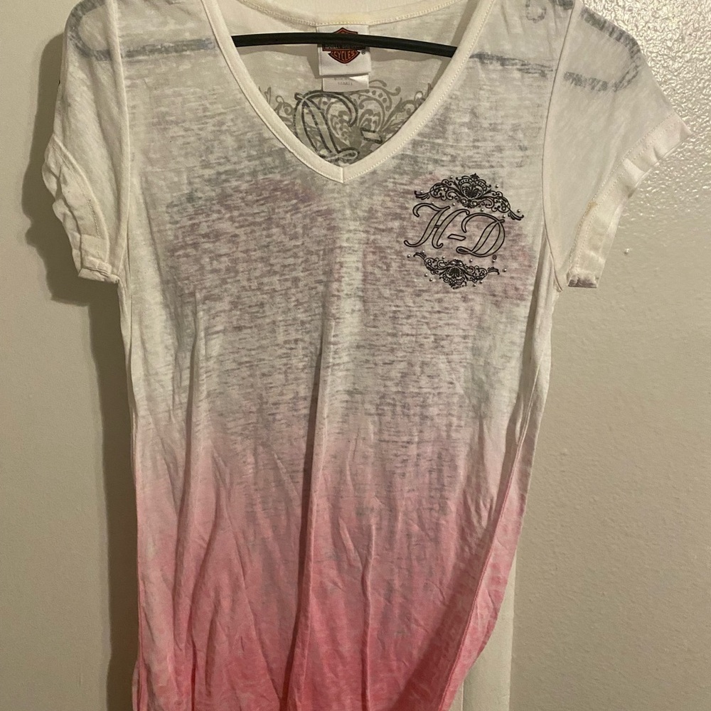 Harley-Davidson White and Gray T-Shirt with Logo